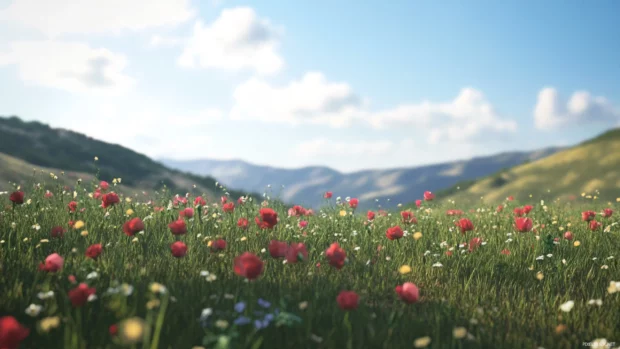 Beautifull Roses growing wild across sunny hillside.