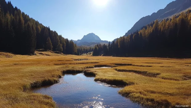Beautifull meadows shimmering under autumn sun.