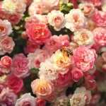 Bees buzzing among Beautifull Roses in bloom.