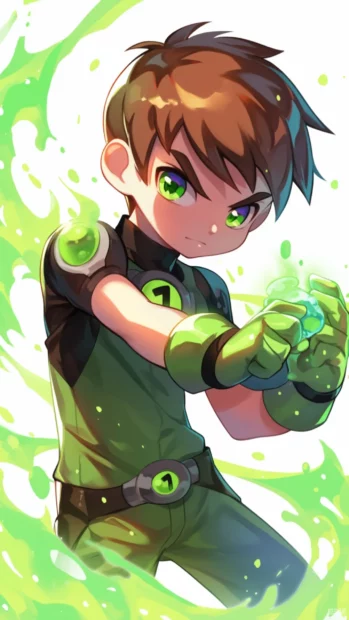 Ben 10 turned chibi, showing off mini alien transformations.