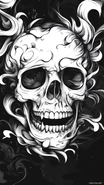Black and white skull iPhone wallpapers with high contrast shadowing.