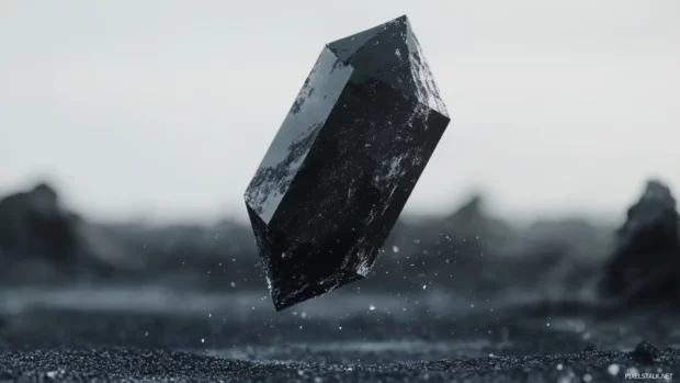 Black crystal floating in air.