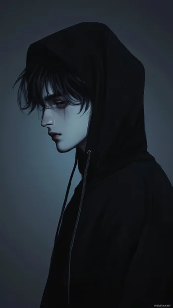 Black hoodie cool boy sketch with soft lighting and moody atmosphere.