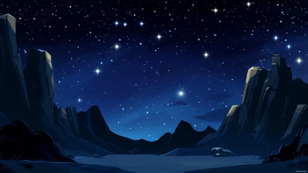 Black night full of stars wallpaper featuring stars blanketing a silent deserted canyon.
