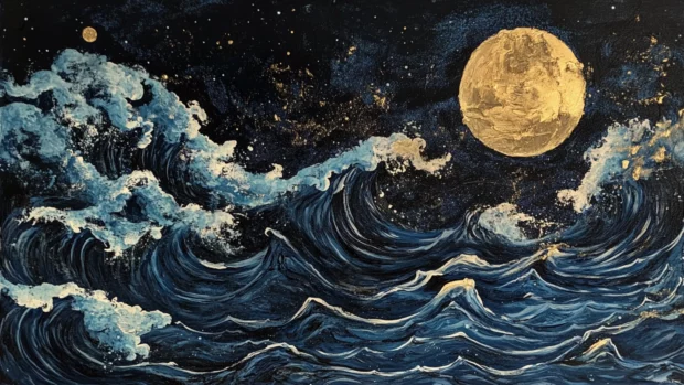 Black ocean under moonlight.