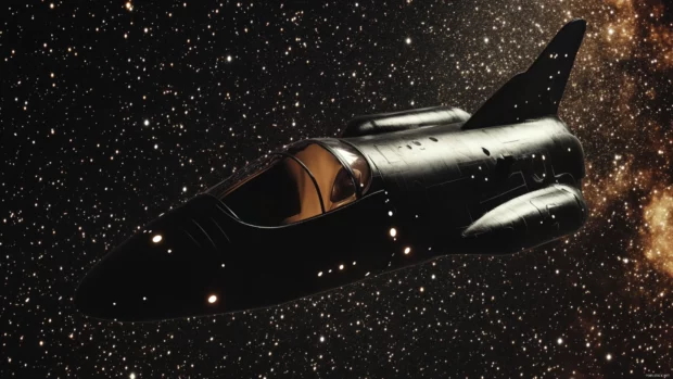 Black spaceship among stars.