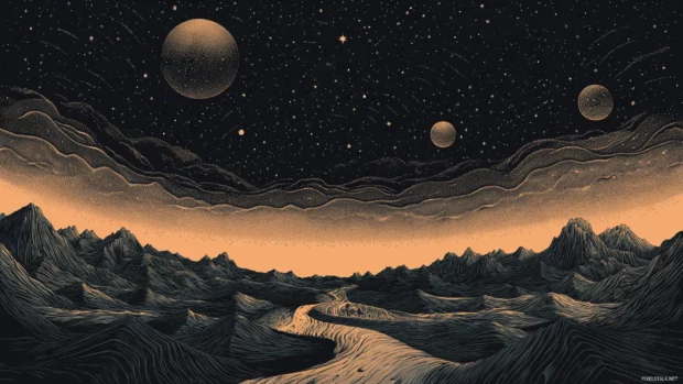 Black starry heavens over lonely deserts.