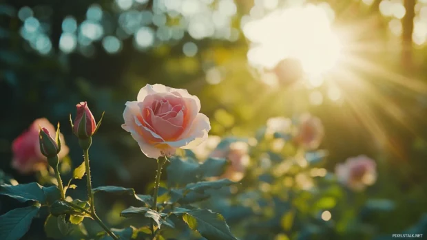 Bloom of Pretty Roses in vibrant spring garden.