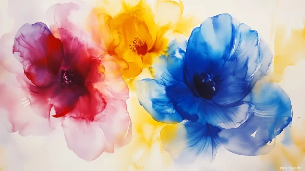Blooming floral background, watercolor, variety of colors.