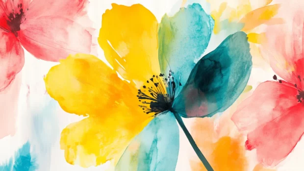 Blooming floral background, watercolor, variety vibrant colors.