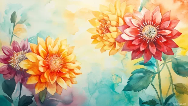 Blooming floral watercolor background with a variety of vibrant colors.