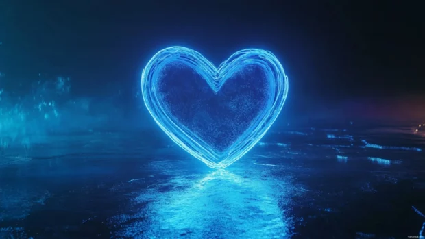 Blue neon heart wallpaper, Radiant blue neon heart pulsating in night.