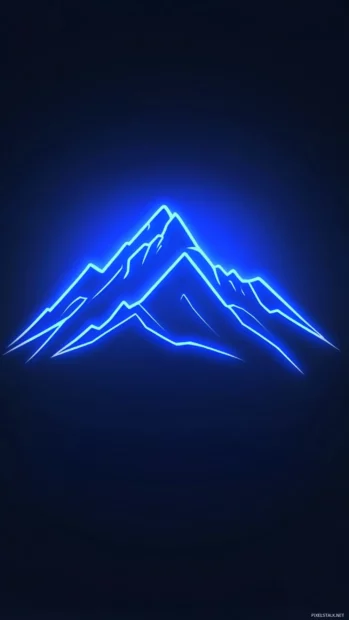 Blue neon minimalist design, Blue neon minimal mountain range silhouette.