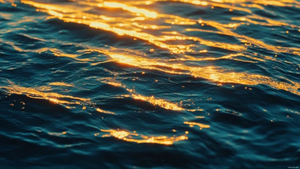 Blue ocean sunset wallpaper, Golden sunset casting glow on Pretty Ocean surface.