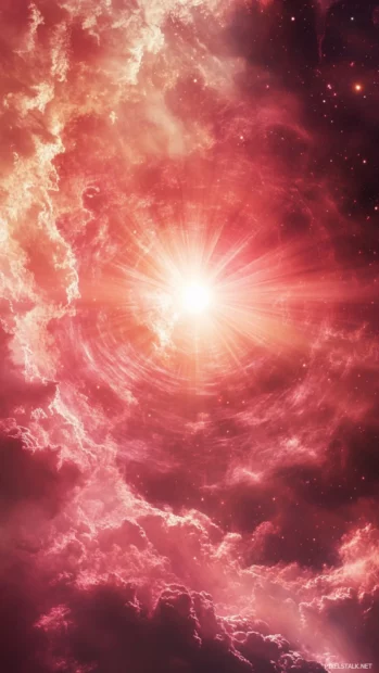 Blushing clouds swirling around a radiant red star, illuminating the dream of red nebula stars wallpaper.