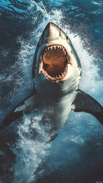 Bold composition for shark iPhone wallpapers 4K showing breaching moment.