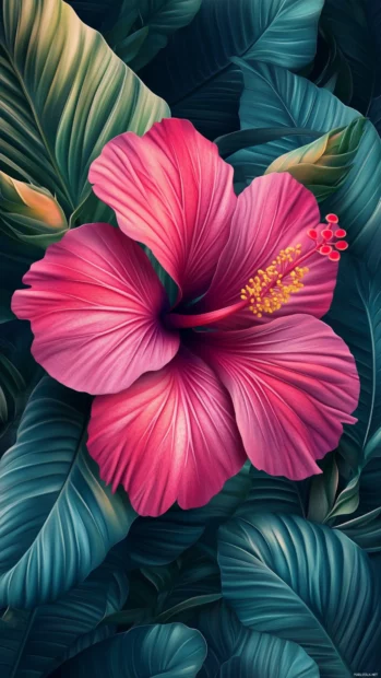 Bold hibiscus iPhone lock screen wallpaper featuring tropical flair.