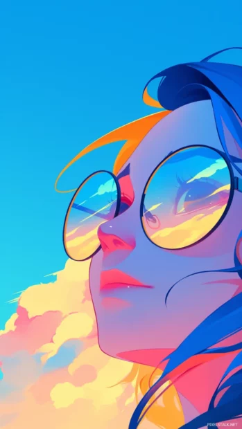 Bold lines and sunglasses under blue skies in cool cartoon character wallpapers for iPhone.