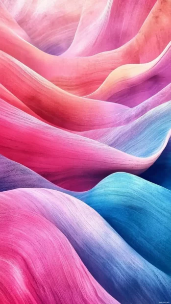Bold neon waves ripple through the lock screen blending bright pinks and blues into smooth curves.