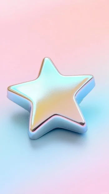 Bold silver star, middle, soft pastel gradient background, pink to light blue, dreamy calming atmosphere.