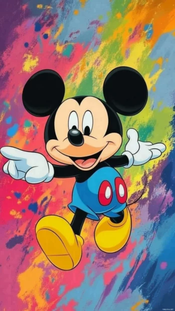 Bright and colorful Mickey Mouse wallpapers in animated disney scene.