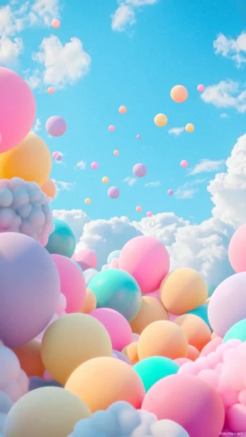 Bright colorful balloons filling pretty sky.
