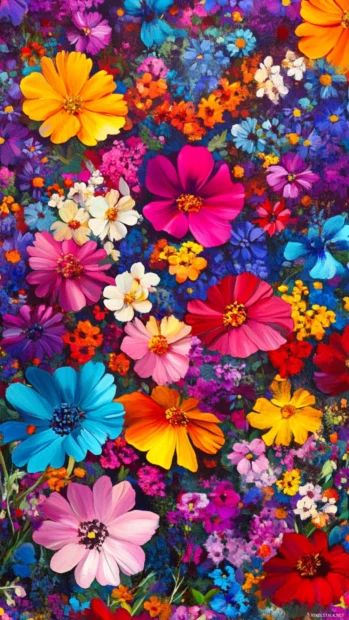 Bright colorful meadow full of pretty blossoms, Colorful pretty phone wallpaper.