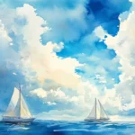 Bright midday watercolor clouds sailing across wide open skies.