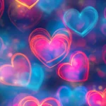 Bright neon hearts forming dreamy patterns, Bright neon heart pattern.