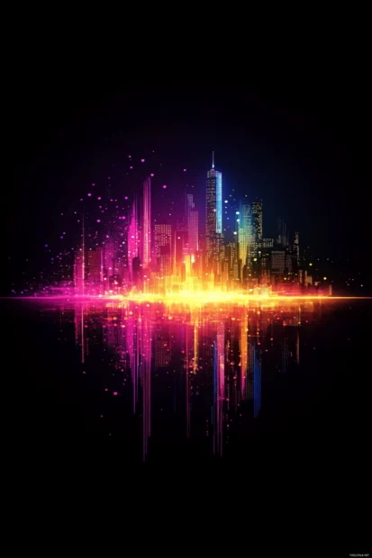 Bright neon splash background, Futuristic city glowing in endless neon glow.