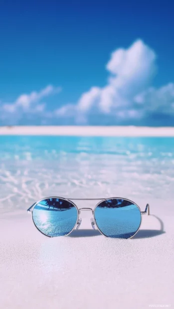 Bright sunglasses reflecting tropical beach and sky tied to summer vibes wallpapers mood.