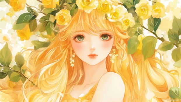 Bright yellow watercolor background with sunny tones.