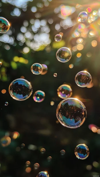 Bubbles rising and popping in sparkling water.