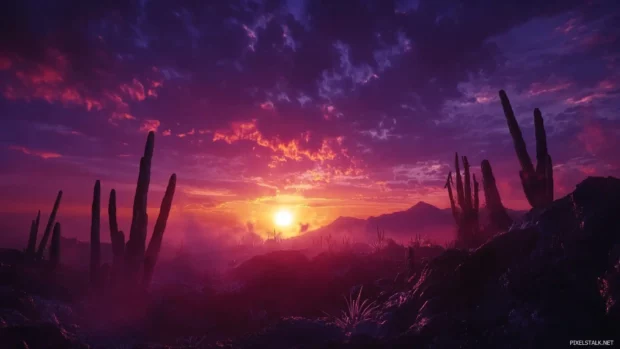 Cactus silhouettes under Pretty Sunset sky.