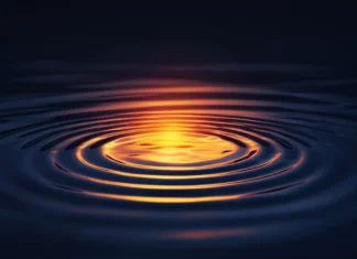 Calming ripple effect created by subtle overlapping neon circles.
