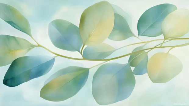 Calming, serene tones in a soft light blue watercolor background.