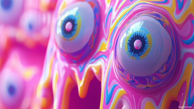 Cartoon Trippy Wallpaper blending bubblegum colors with vibrating zigzags and popping eyes.