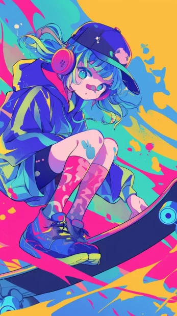 Cartoon character wallpaper for iPhone with bold outlines and vibrant color splashes.