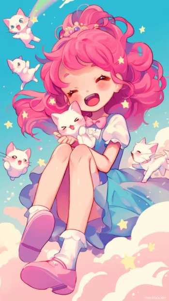 Cartoon character wallpapers with giggling friends and magical pets.