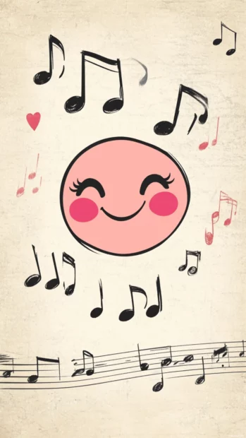 Cartoon music sheet smiling with eyes and blushing.