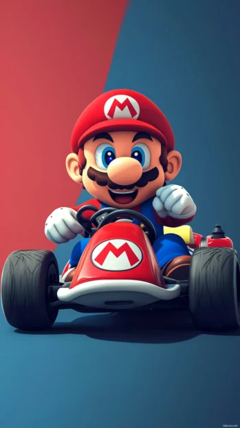 Cartoon version of Super Mario kart racing in vertical layout for iPhone wallpaper lovers.