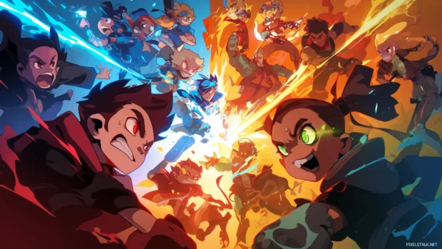 Cartoon wallpaper HD for desktop computer with heroes and villains clashing in a digital arena.