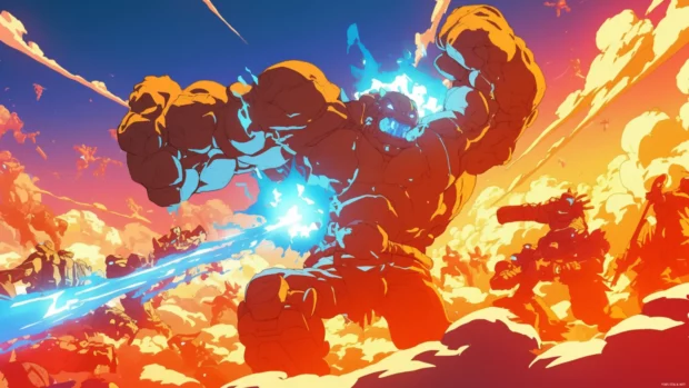 Cartoon wallpapers for desktop with epic battle scenes in vibrant animation.