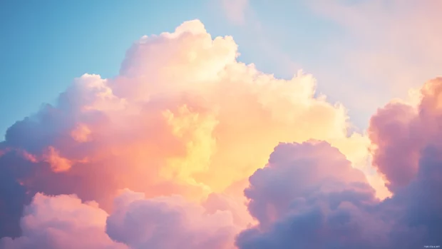 Cascading pastel clouds in peaceful Aesthetic Watercolor ambiance, Clean and Elegant style.