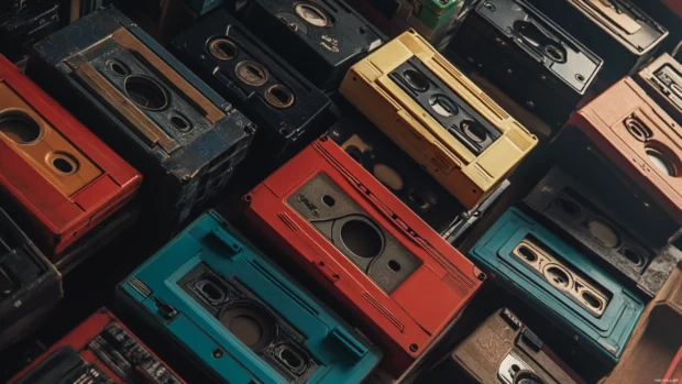 Cassette tape collection, aesthetic composition, soft lighting.
