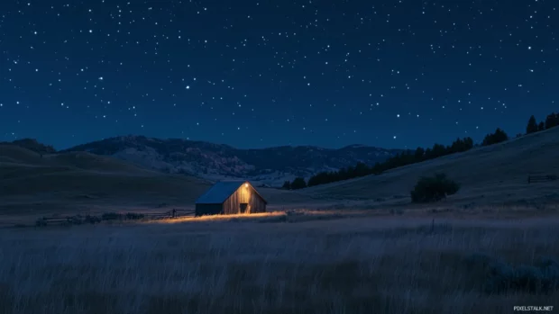 Cattle fields glowing softly under distant stars.