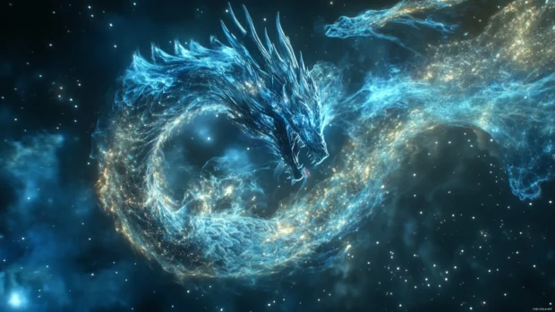 Celestial dragon formed from stardust and plasma.