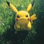 Centered perfectly, Pikachu faces front on a washed out green field.