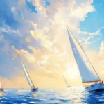 Charming sailboats drifting under a clear summer sky.