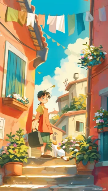 Charming scenes of childhood nostalgia fill these cartoon wallpapers for iPhone.
